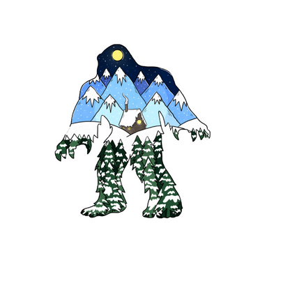 Durable, die-cut Squatch Winter Cabin Sticker