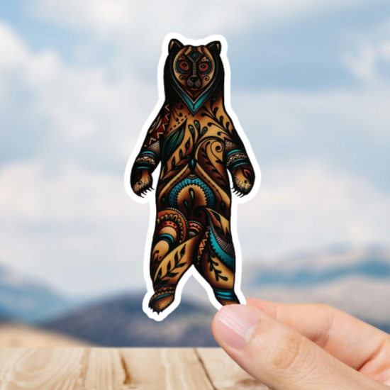 Durable, vinyl, die-cut, Standing Wilderness Bear Sticker.