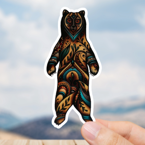 Durable, vinyl, die-cut, Standing Wilderness Bear Sticker.