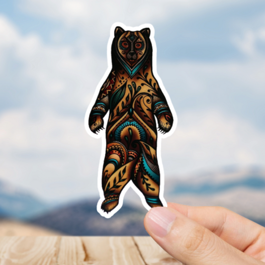 Durable, vinyl, die-cut, Standing Wilderness Bear Sticker.