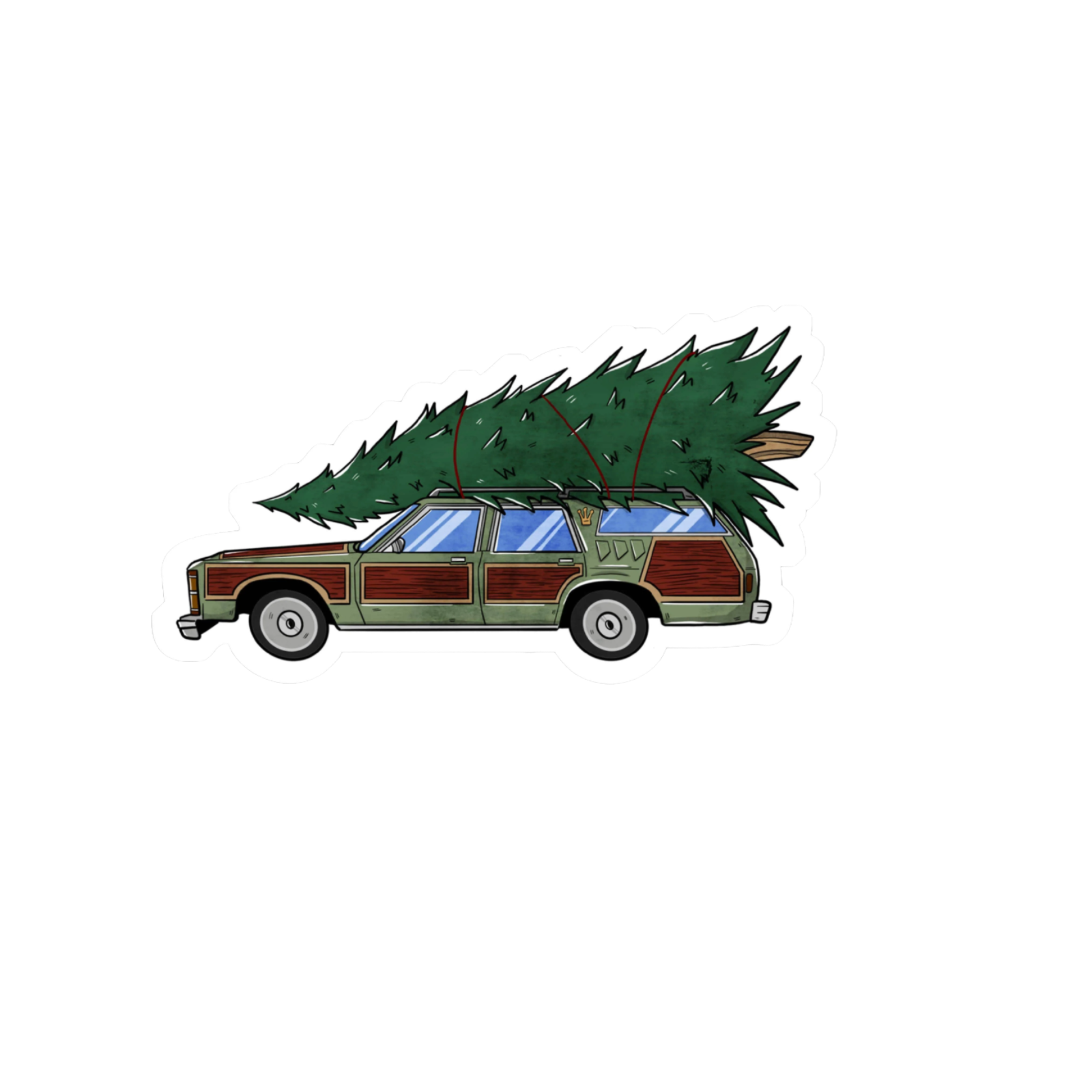 Durable, die-cut Station Wagon Christmas Tree Sticker