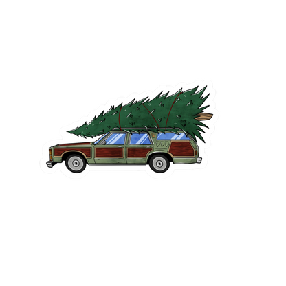 Durable, die-cut Station Wagon Christmas Tree Sticker