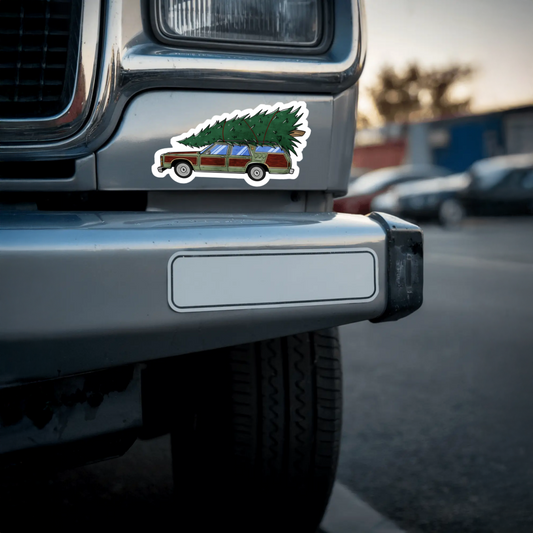 Durable, die-cut, vinyl, Station Wagon Christmas Tree Sticker.