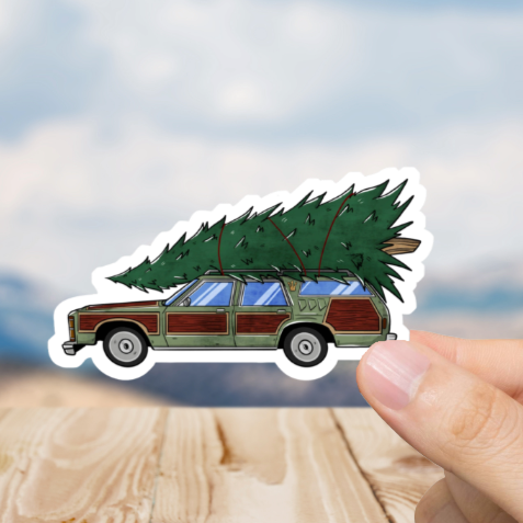 Durable, die-cut, vinyl, Station Wagon Christmas Tree Sticker.