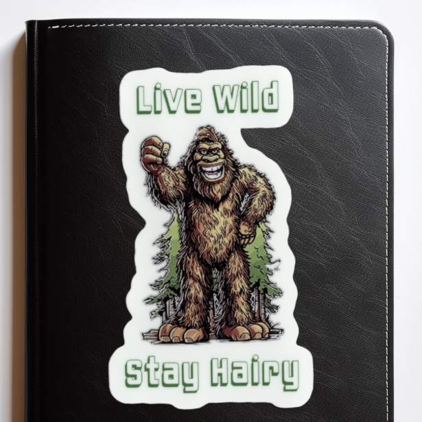 Durable, vinyl, die-cut, Squatch Stay Hairy Sticker.