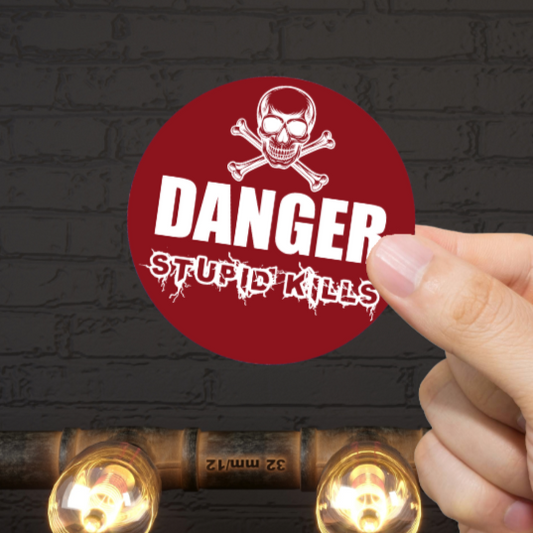 Durable, vinyl, die-cut, Stupid Kills Sticker.