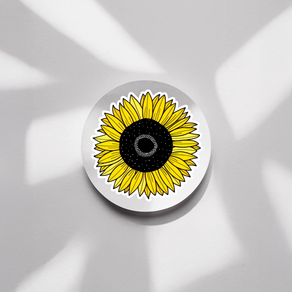 Durable, die-cut, vinyl, Sunflower Sticker.