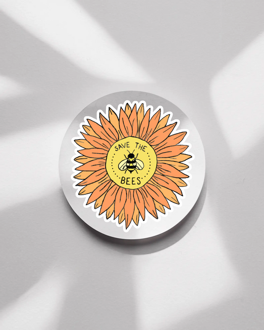Durable, die-cut Sunflower Save the Bees Sticker