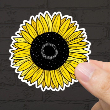Durable, die-cut, vinyl, Sunflower Sticker.