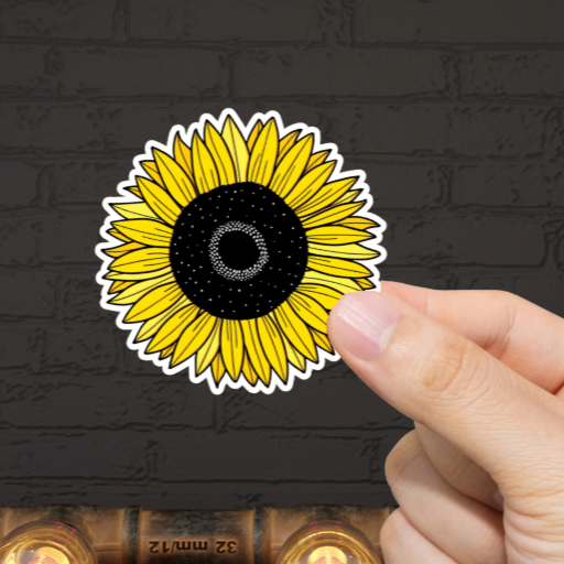 Durable, die-cut, vinyl, Sunflower Sticker.
