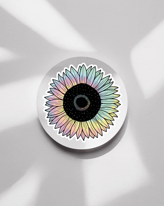 Durable, die-cut Sunflower Tie Dye Sticker