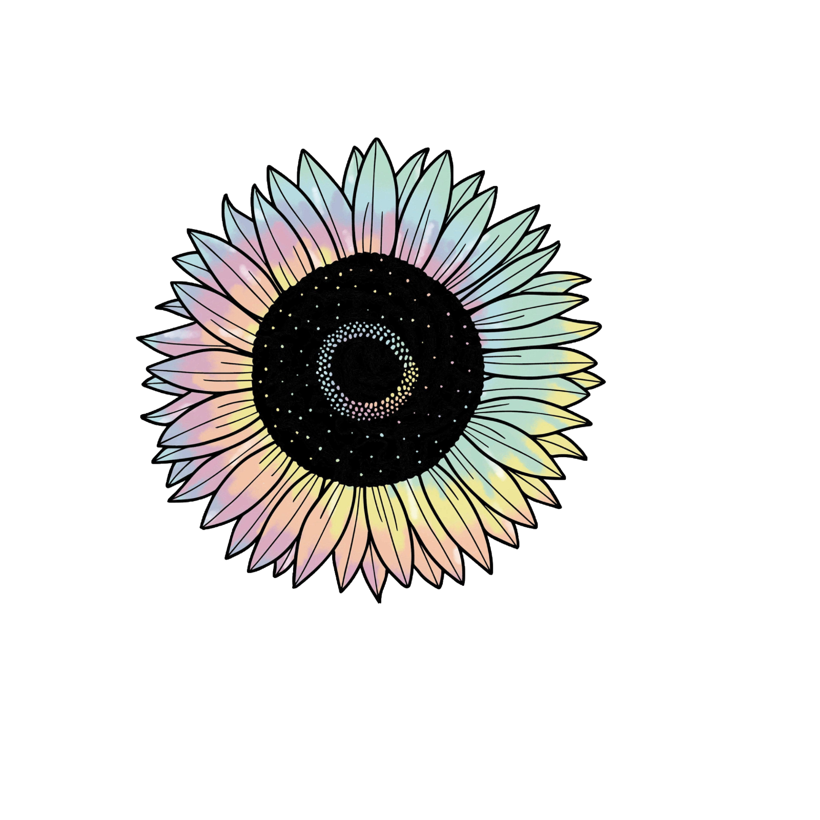 Durable, die-cut Sunflower Tie Dye Sticker