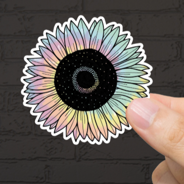 Durable, die-cut, vinyl, Sunflower Tie Dye Sticker