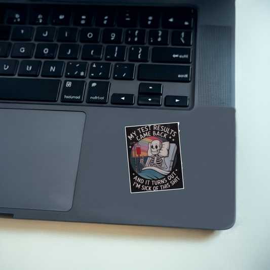 Durable, vinyl, die-cut, Test Results Sticker.