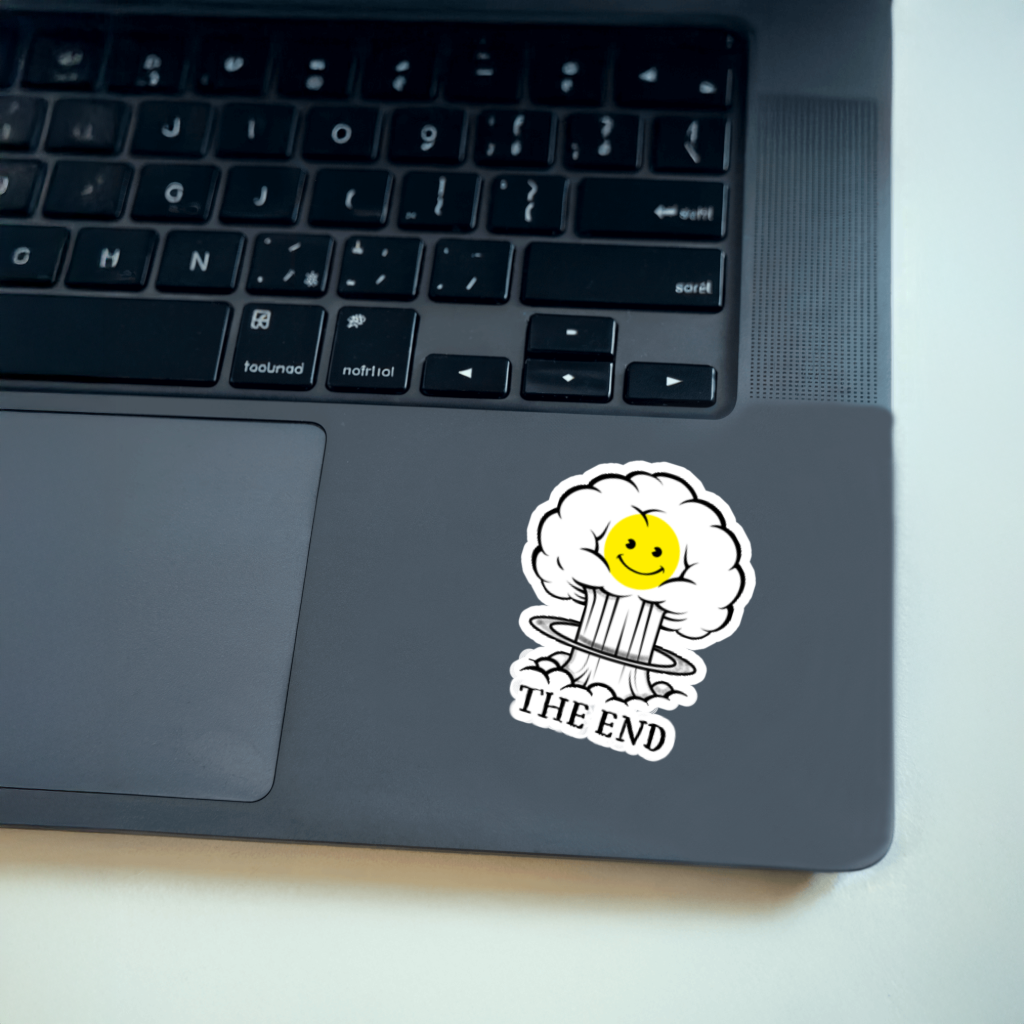 Durable, vinyl, die-cut, The End Sticker.