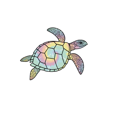 Durable, die-cut Tie Dye Turtle Sticker    