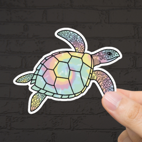 Durable, die-cut, vinyl, Tie Dye Turtle Sticker