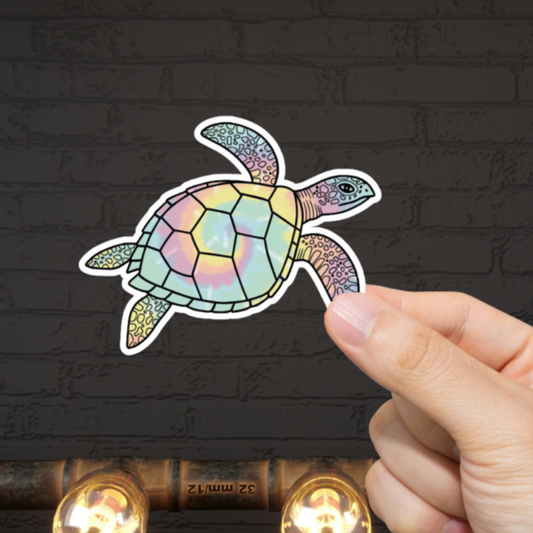 Durable, die-cut, vinyl, Tie Dye Turtle Sticker