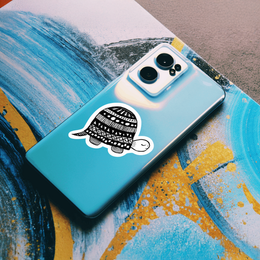 Durable, vinyl, die-cut, Turtle Art BW Sticker.