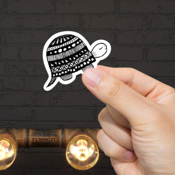 Durable, vinyl, die-cut, Turtle Art BW Sticker.
