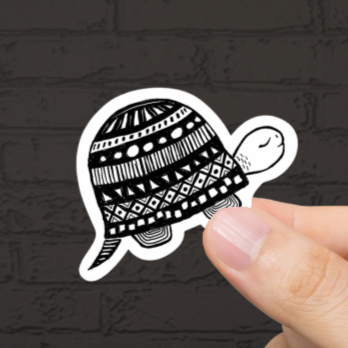 Durable, vinyl, die-cut, Turtle Art BW Sticker.