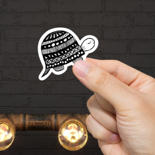 Durable, vinyl, die-cut, Turtle Art BW Sticker.