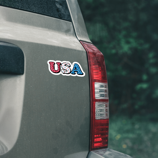Durable, die-cut, vinyl, USA Letters Sticker.