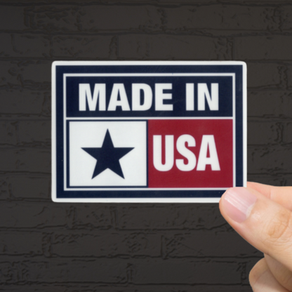 Durable, vinyl, die-cut, Made In USA Sticker.