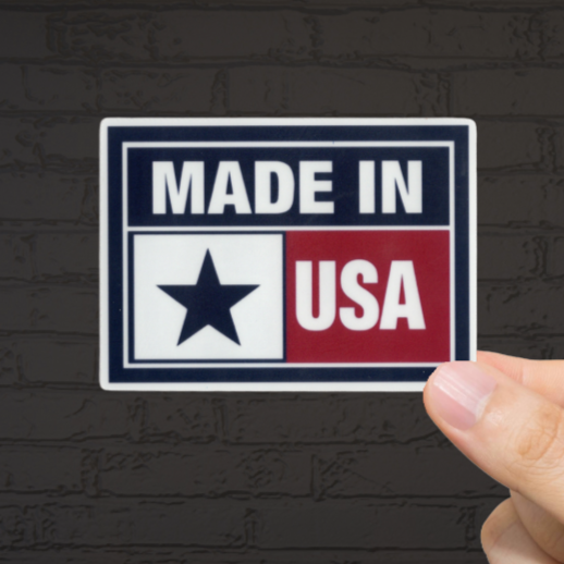 Durable, vinyl, die-cut, Made In USA Sticker.