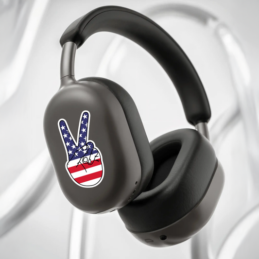 Durable, die-cut, vinyl, USA Peace Sign Sticker.