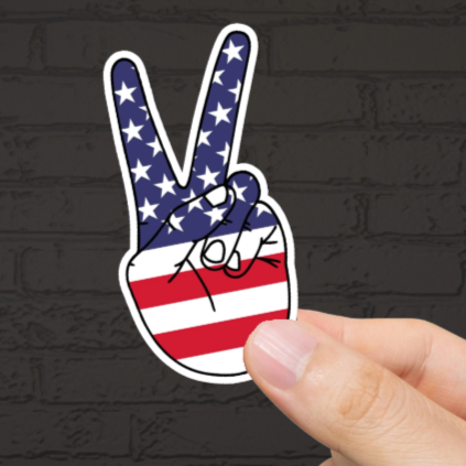 Durable, die-cut, vinyl, USA Peace Sign Sticker.