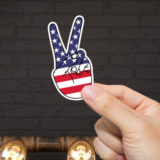 Durable, die-cut, vinyl, USA Peace Sign Sticker.