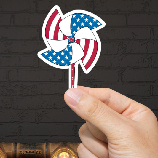 Durable, die-cut, vinyl, USA Pinwheel Sticker.