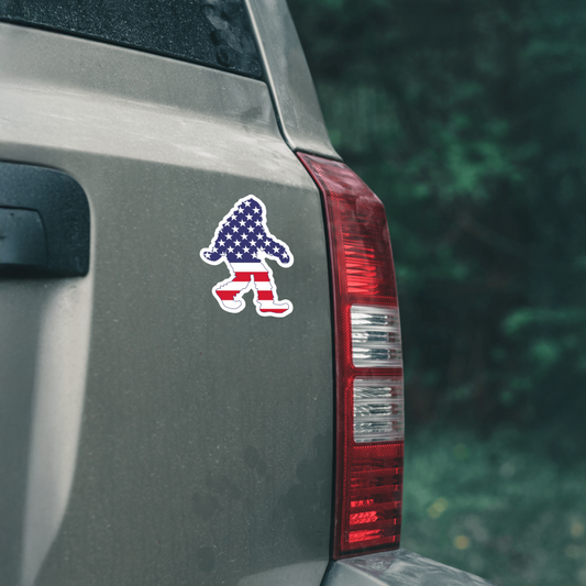 Durable, die-cut, vinyl, USA Squatch Sticker.