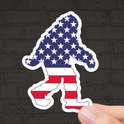 Durable, die-cut, vinyl, USA Squatch Sticker.