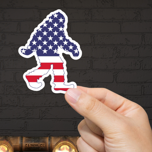 Durable, die-cut, vinyl, USA Squatch Sticker.