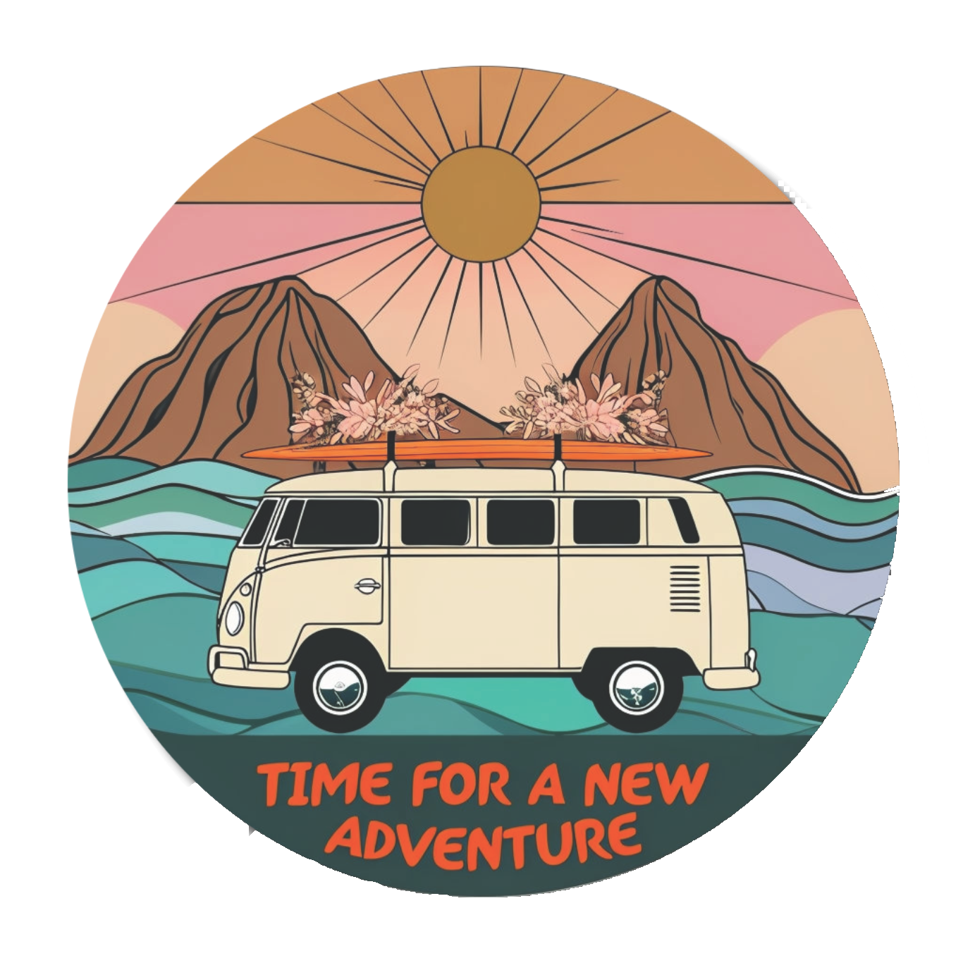 Durable vinyl, die cut VW Adventure Sticker