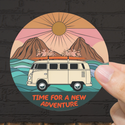Durable, vinyl, die cut. VW Adventure Sticker.