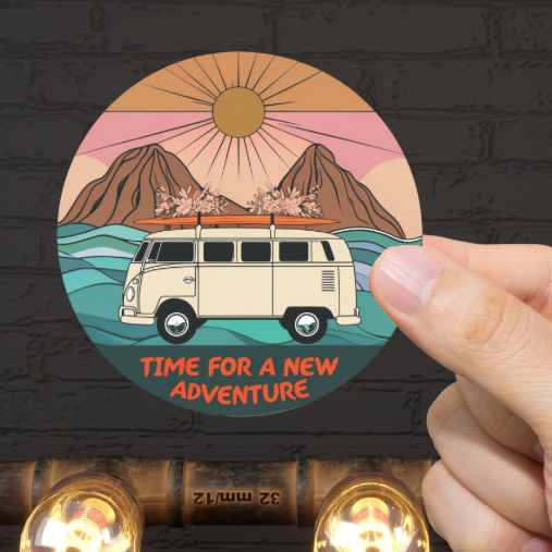 Durable, vinyl, die cut. VW Adventure Sticker.