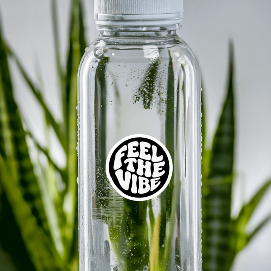 Durable, vinyl, die-cut, Feel The Vibe Sticker.
