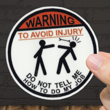 Durable, vinyl, die-cut, Warning To Avoid Injury Sticker.