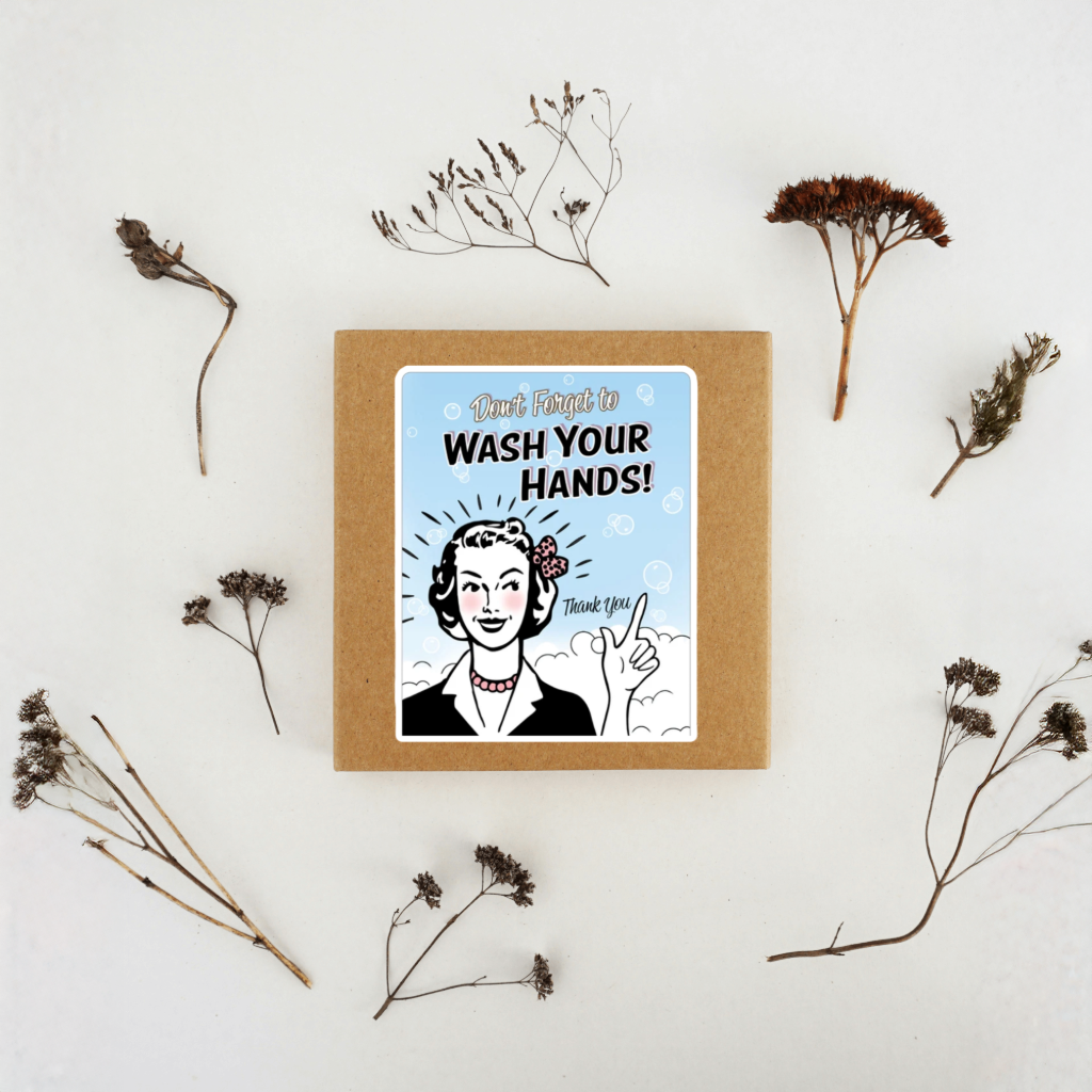 Durable, vinyl, die-cut, Wash Your Hands Sticker.