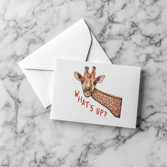 Durable, vinyl, die-cut, What's Up Giraffe Sticker.