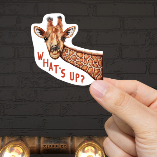 Durable, vinyl, What's Up Giraffe Sticker.