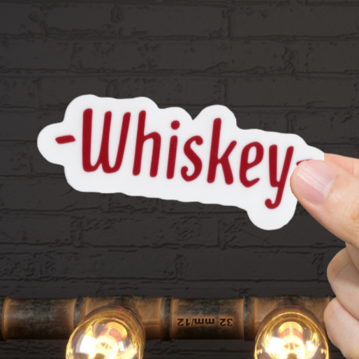 Durable, vinyl, die-cut, Whiskey Sticker.