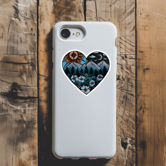 Durable, die-cut, vinyl, Wilderness Heart Sticker.