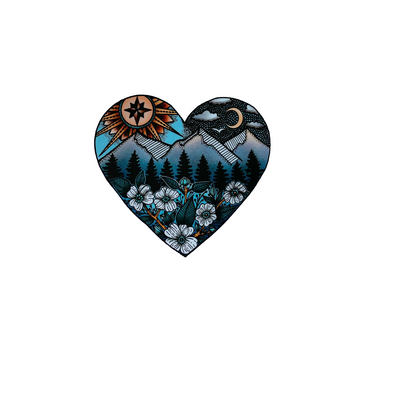 Durable, die-cut Wilderness Heart Sticker