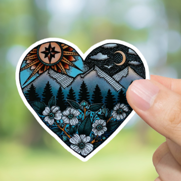 Durable, die-cut, vinyl, Wilderness Heart Sticker.