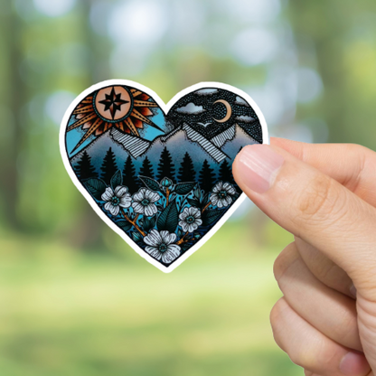 Durable, die-cut, vinyl, Wilderness Heart Sticker.