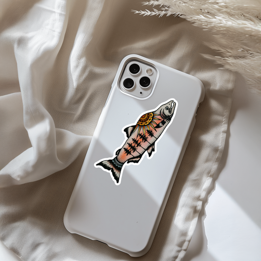 Durable, vinyl, die-cut, Wilderness Salmon Sticker.